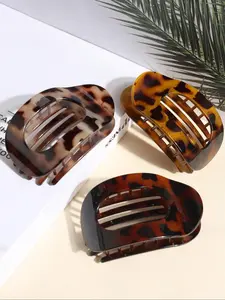 3pcs Women Flat Hair Clips, Suitable For Medium-Thick Hair, Tortoise Shell/Flat Alligator Clips, Sturdy Grip, Comfortable Curved Design, Suitable For Driving, Yoga, All Hair Types, Leopard Print, Casual Claw Clips Hair Claws Hair Barrettes, School Stuff