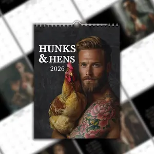 2026 Fun Wall Calendar, Funny Hen & Handsome Man Theme, Creative Animal Character Monthly Planner, Home Office Decor, Gift for Chicken Lovers
