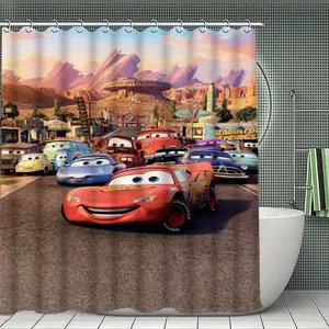 DISNEY CLASSIC Cars Movie Character Shower Curtain, Polyester Bathroom Decor with Fun Cartoon Design, Machine Washable, Easy Installation, Bathroom Decor and Accessories