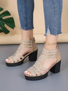 Women's Fashionable Hollow Out Design Chunky Heeled Sandals, Casual Comfortable Sandals for Daily Wear, Trendy All-match Shoes for Daily Wear, Girl