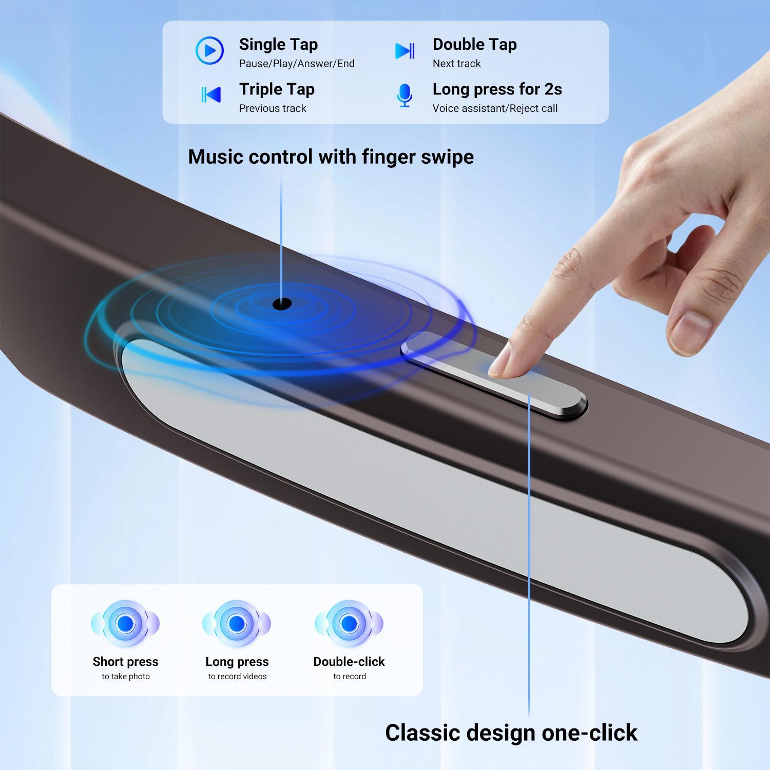W&O 2026 Artificial Intelligence Smart Glasses, Voice Assistant - Bluetooth Sunglasses, featuring noise reduction calls, music playback, touch control, ability to control tinted lenses, UV and blue light protection functions - Black Version