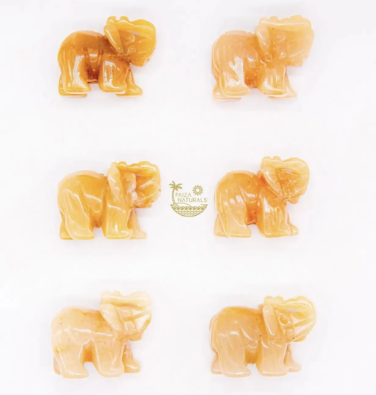 Faiza Naturals Yellow Jade Crystal Elephant Figurine- Hand Carved-Hand polished