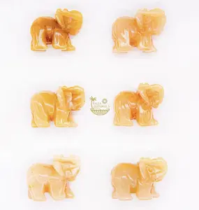 Faiza Naturals Yellow Jade Crystal Elephant Figurine- Hand Carved-Hand polished