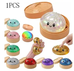 2026 Upgrade Glitter Dumpling Squishy with Steamer Box, Soft Sensory Squeeze Toy for Stress Relief, Mystery Glitter Dumplings, Decompression Dough, You Can Choose Your Favorite Color Freely