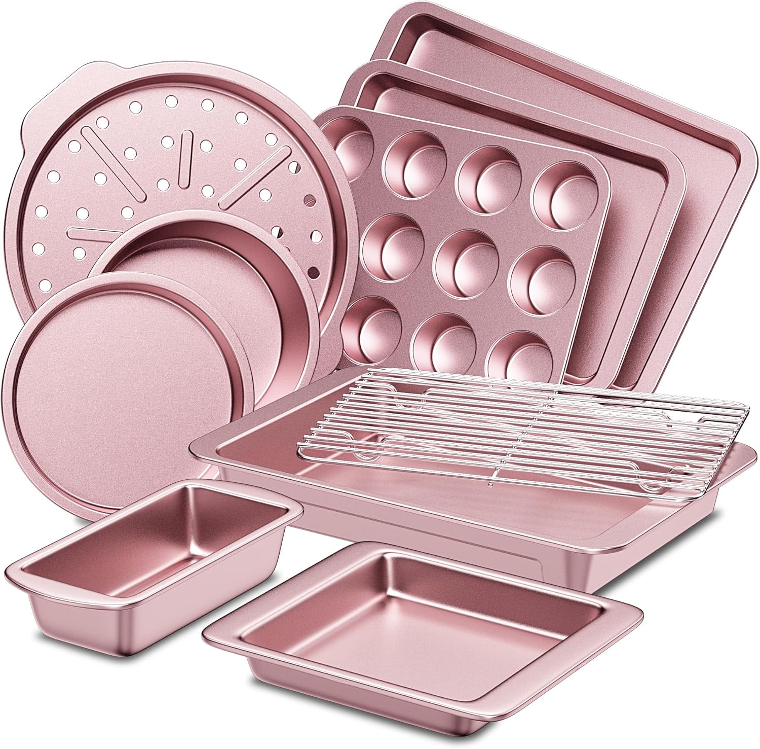 10pc Bakeware Sets, Teflon-free Cookware Set, Non-Stick, Baking Pan Set, Cookie Sheets, Girly Kitchenware,Baker, Pink Kitchen Stuff Modern Cake