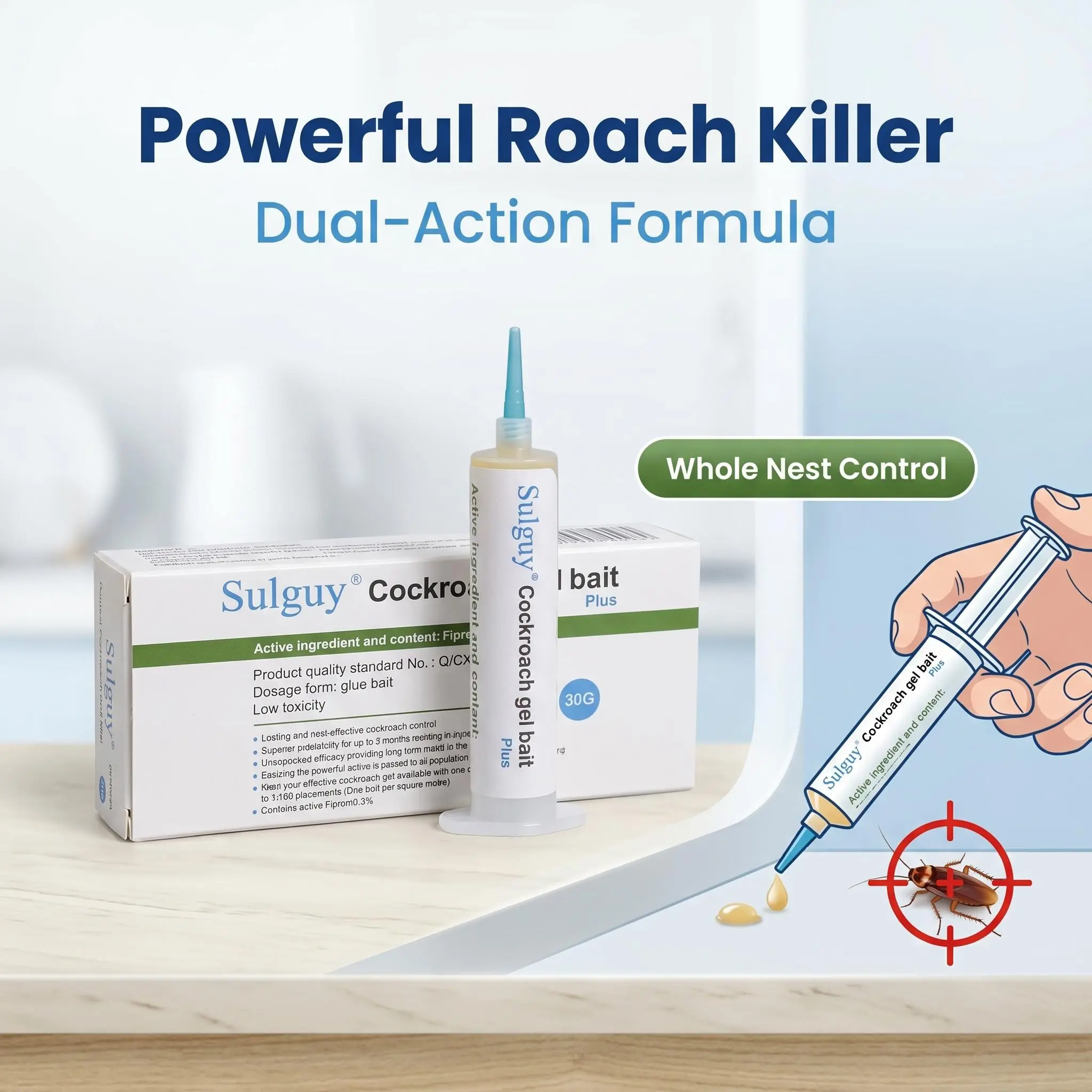 Sulguy Cockroach Solution Roach Repellent Kit - 1 Pack (30g Gel Tube, Plunger, Tip) - High Efficiency, Long Lasting Home Use Bug Control Solutions for Anti Cockroach Indoor Insect Control (American, German Roaches)