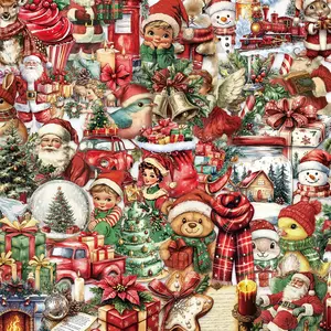 50 Transparent Vintage Christmas Stickers Pack, Waterproof Pet Hand Account Decoration, Guitar Notebook Decals, Retro Cartoon Designs, Sticker Sheets