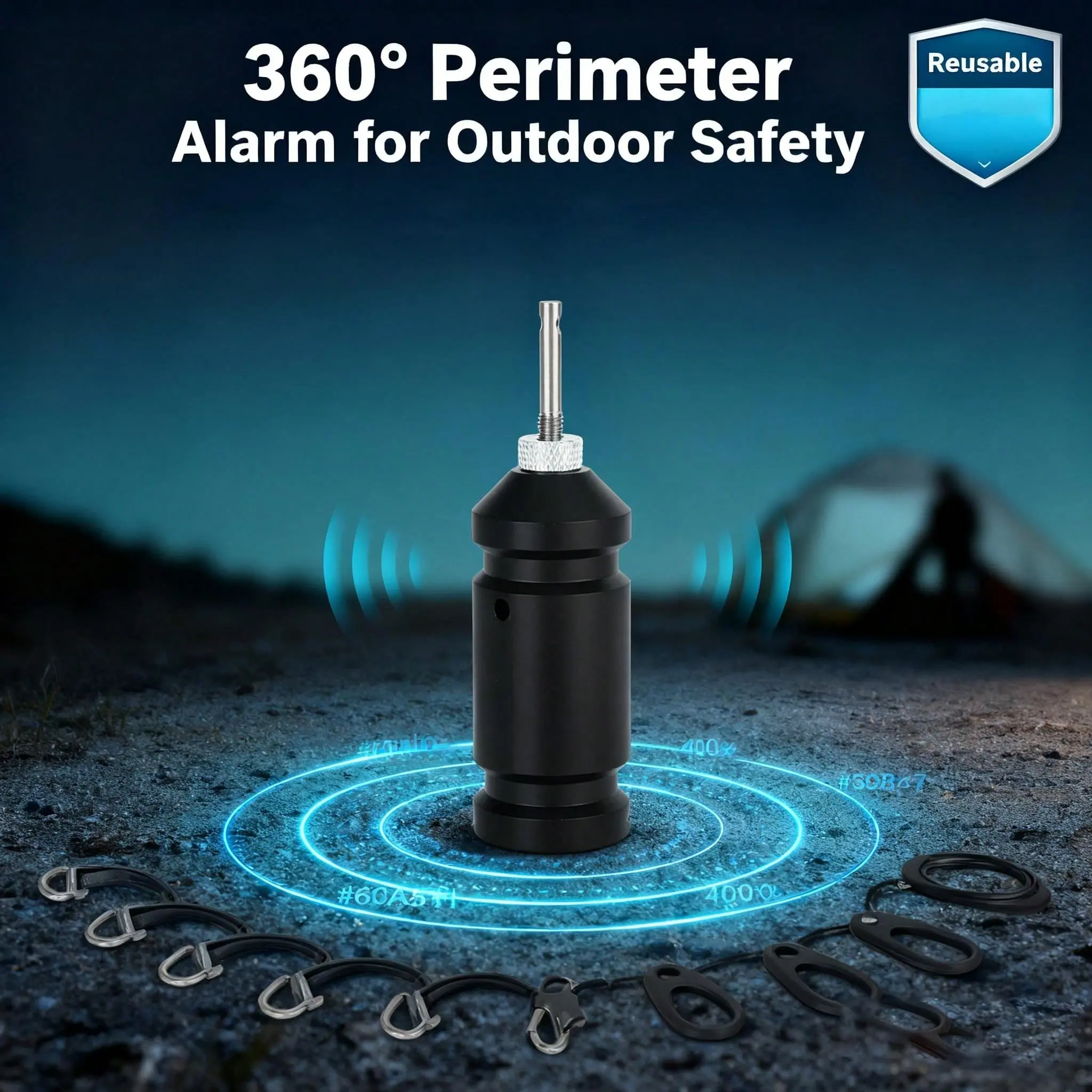 Tactical Trip Wire Travel Door Alarm - Heavy Duty Metal Construction, 360-Degree Reusable Perimeter Alert, Outdoor Safety Security System for Camping, Adult Travel Door Protection