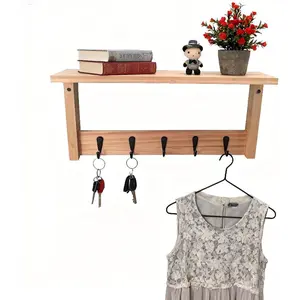 Wall Shelf with Hooks, Multi-Purpose Wooden Shelf & Metal Hooks for  Entryway, Living Room,Office - Heavy Duty Coat Rack Organizer  Coats, Bags, Key Holder