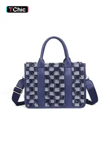 Denim Mini Tote Bag for Women Canvas Shoulder Bags Crossbody Bag Handbag Satchel Bag Teacher Handbag - School Work Office Travel Beach