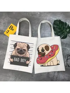 Pug Dog Canvas Tote Canvas Bag Eco Dug Life Sublimation Blank Canvas Makeup Bags Zipper Pouch Pencil Case Blank Craft Bags