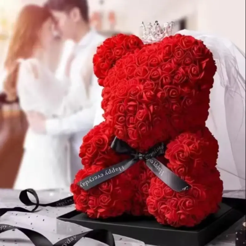 Valentine's Day Eternal Preserved Rose Bear Christmas Wedding Floral Decoration Gift, Creative Rose Bear Hug Bear Flower Small Bear