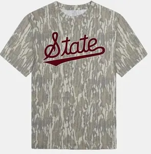 Mississippi State Script Camo Tee – Classic Collegiate Logo on Hunting Camo, T Shirt 3D Camo, Style T Shirt 3D Camo