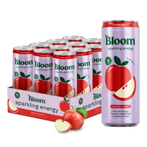 (A)Bloom Nutrition Sparkling Energy Drink Crisp Apple – Natural Caffeine, Zero Sugar Energy Beverage with 180mg Caffeine, Antioxidant-Rich Formula, 12oz Cans, 12 Pack