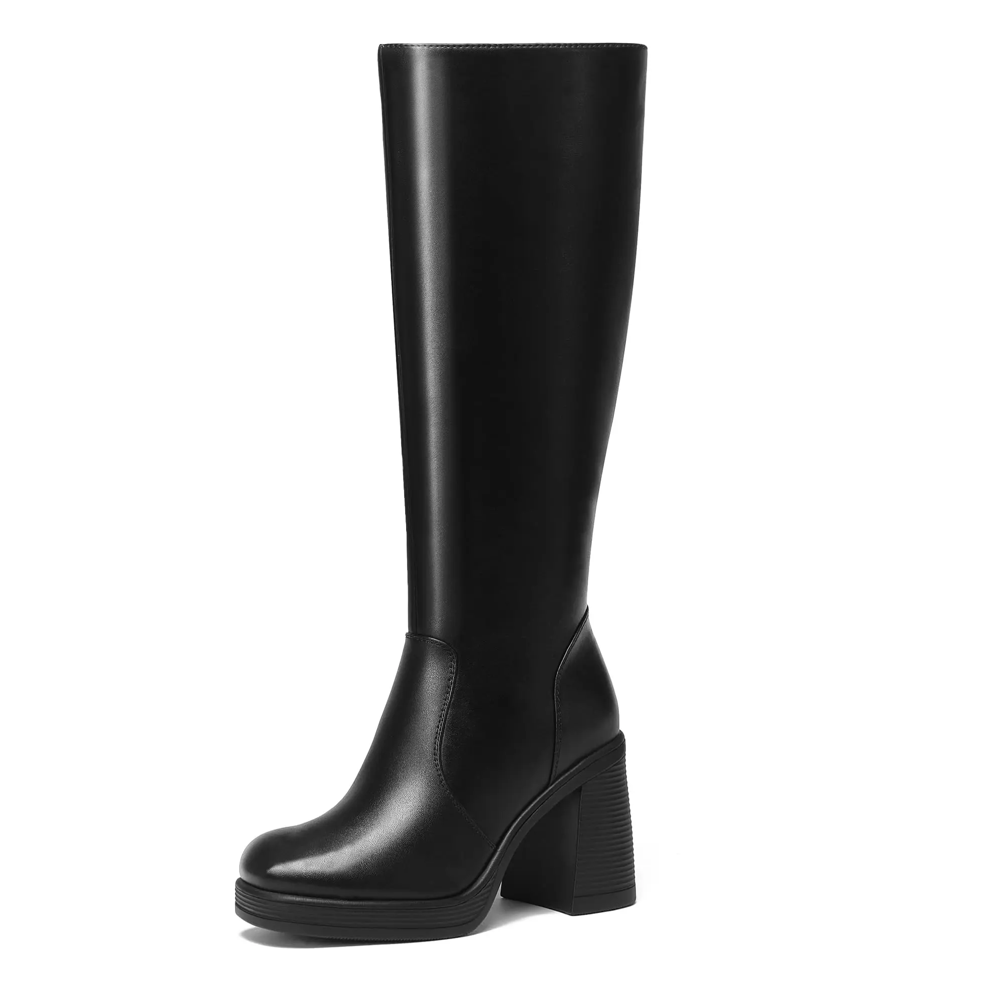High Boots Women Chunky Heeled Square Boot Platform Tall Long Side Zipper Gogo