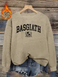 Fourth Wing Pattern Print Faux Sweater, Long Sleeve Round Neck Pullover, Soft Elastic Fabric, Casual Fall & Winter Top for Women