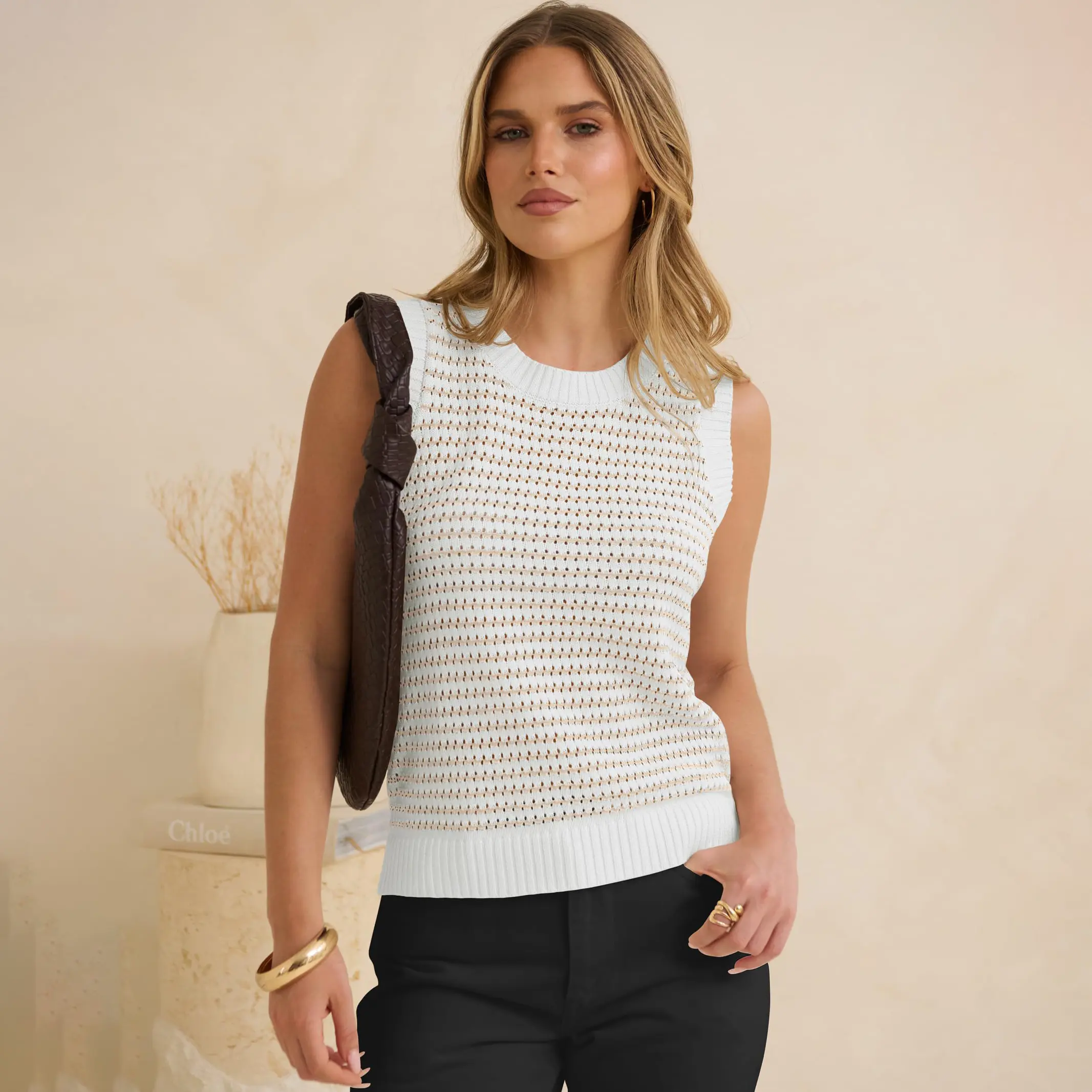 ANRABESS Women’s Striped Sweater Vest Top Sleeveless Lightweight Knit Tank – 2026 Spring Summer Casual Vacation Outfit