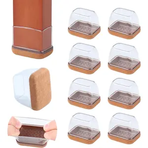 Clear Square Chair Leg Floor Protectors with Felt Silicone Felt Furniture Pads for Hardwood Floor Dining Table Leg Caps Covers No Scratches and Noise