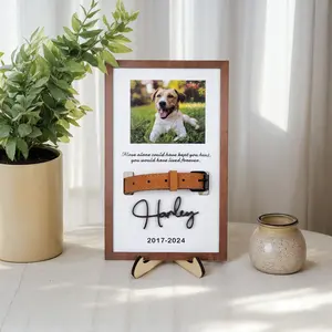 Custom Pet Memorial Collar Sign | Dog Remembrance Frame with Collar Holder | Personalized Pet Loss Gift | Dog Sympathy Keepsake | Pet Memorial Decor, 2 layered
