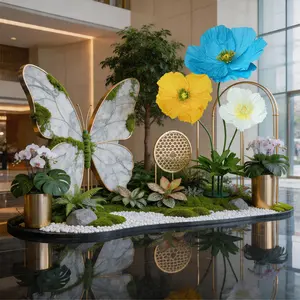 Artificial three-flower poppy arrangement, suitable for indoor porch decoration, realistic artificial potted plants, available in various colors, suitable for homes, offices, outdoor terraces, wedding decorations, parties, birthdays, and shop windows.
