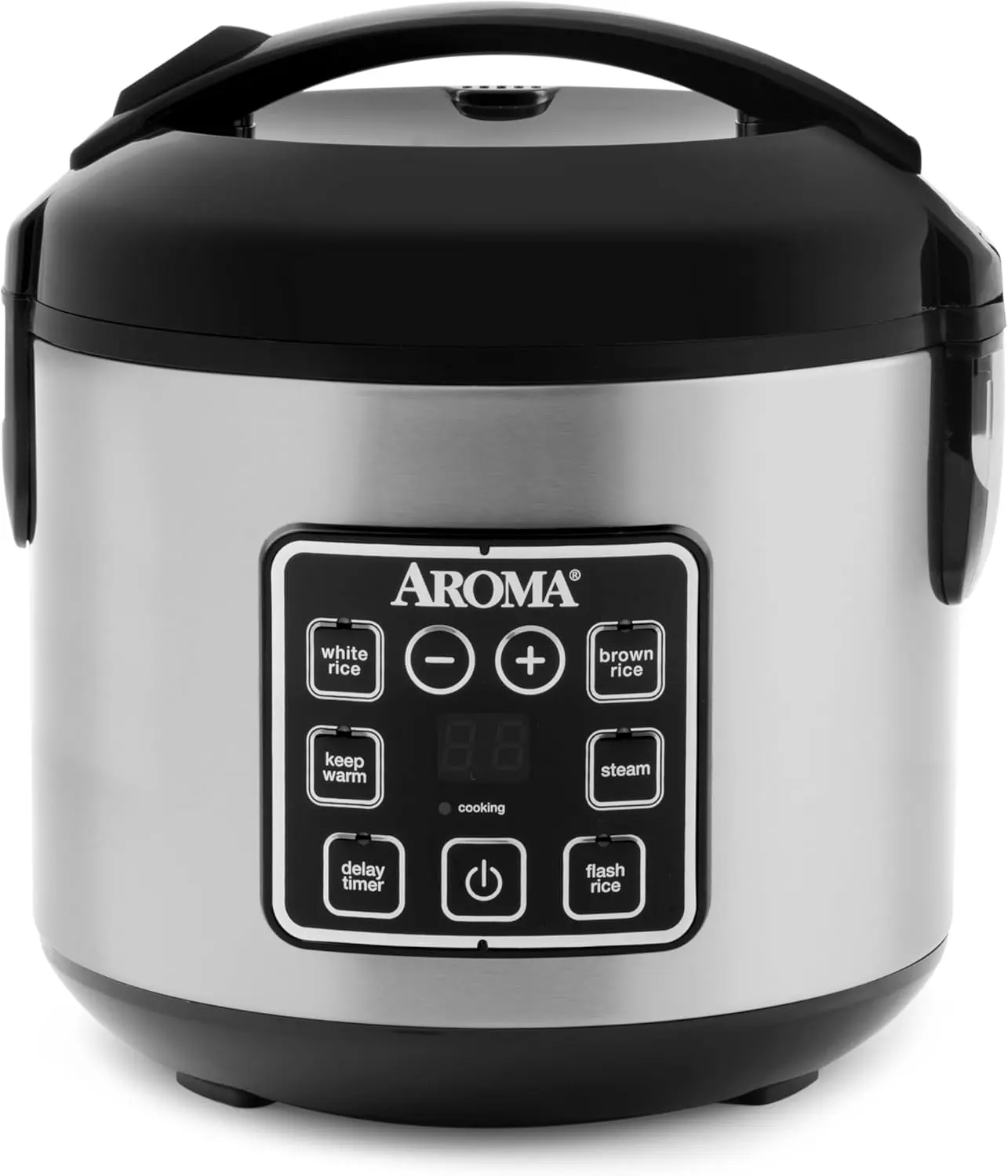 Digital Rice Cooker - 4-Cup Uncooked/8-Cup Cooked, 2 Qt Stainless Steel Exterior Steamer, Grain Multicooker (Model ARC-914SBD)