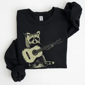 Raccoon Playing A Guitar, Funny Animals Sweatshirt Raccoon Playing A Guitar, Funny Animals Sweatshirt