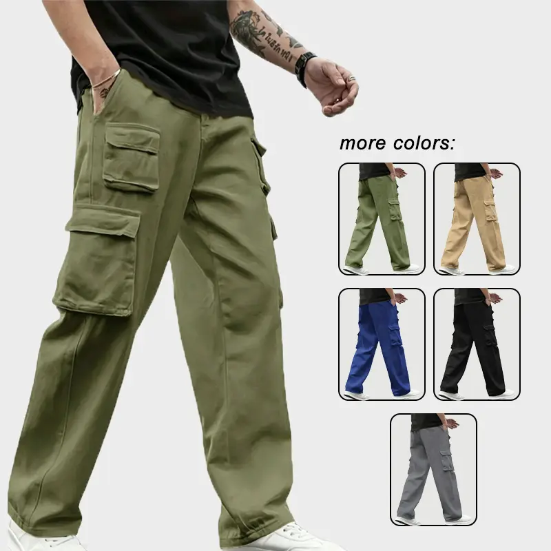 Men's Solid-Color Durable Cargo Pants - Regular Fit Casual Outdoor Pants for Hiking, Mountaineering, Long-Distance Walking