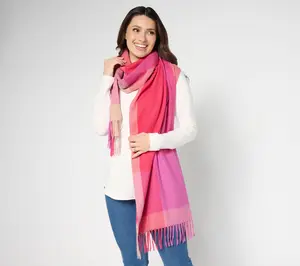 Belle by Kim Gravel Color Block Check Scarf with Fringe
