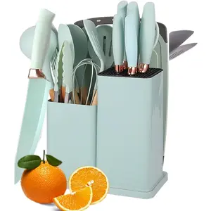 19-Piece Silicone Kitchen Utensil Set with Wooden Handles, Macaron Color Cooking Tools, High Heat Resistant Non-Stick Spatulas & Storage Bucket
