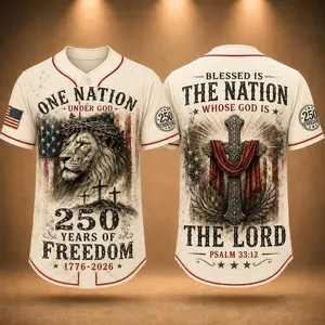 Christian Patriotic Baseball Jersey, One Nation Under God Shirt, Jesus Jersey, 250 Years of Freedom 1776 2026 Gift, America 250 Comfortable to wear, a must-have for game days and holidays