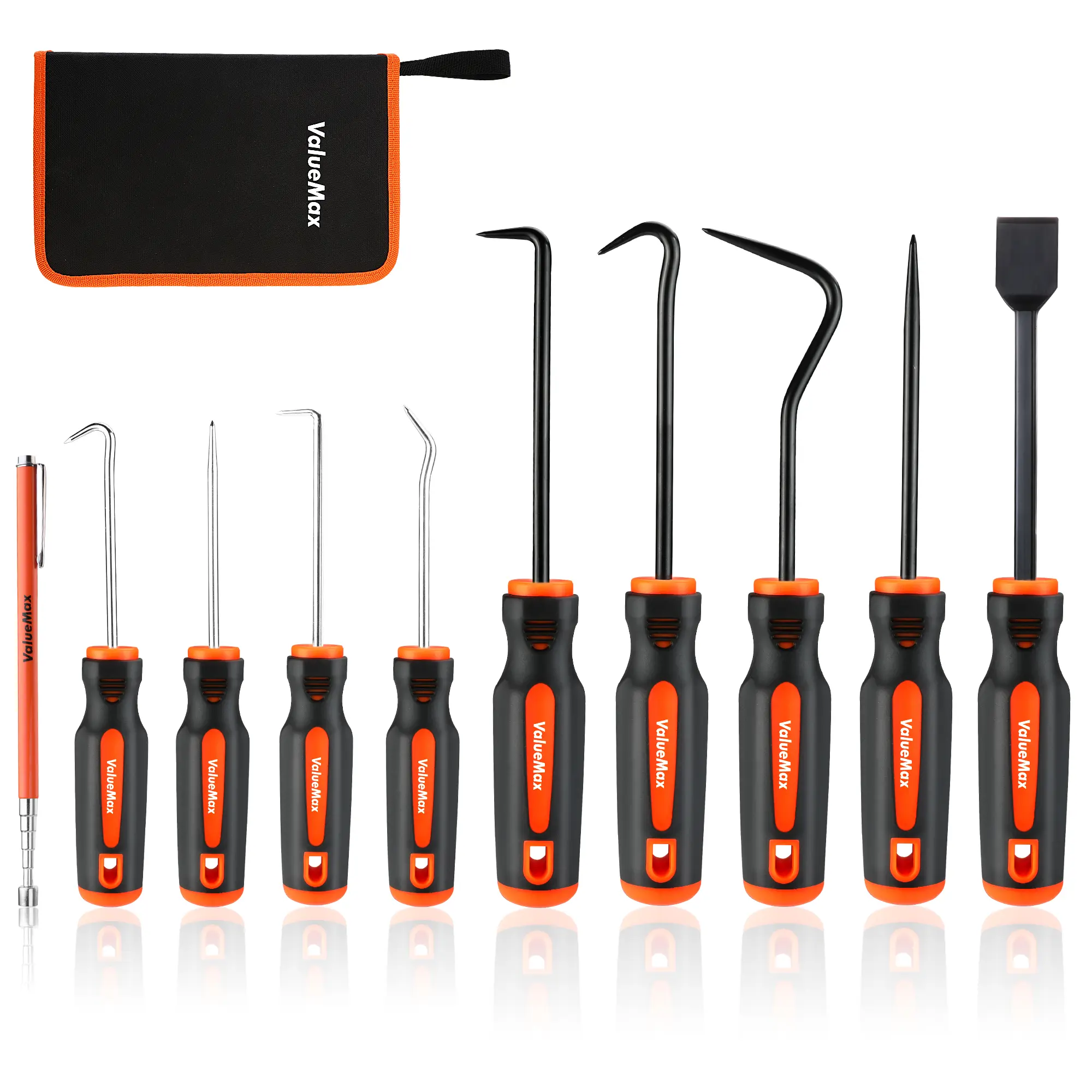 #fathersdaygift ValueMax 10-Piece Precision Hook and Pick Set with Scraper, Magnetic Telescoping Pick Tool, Removal Puller Hooks for Automotive and Electronic Tools, Car Auto Hoses, Oil Seal/O-Rings, Gaskets