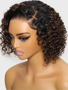 Nadula Bye Bye Knots Ombre Brown Wig 12inch Short Curly Beyond Basics Bob Glueless Wigs Human Hair Pre Cut 7x5 HD Lace Closure Wig No Glue Pre-Everything Ready to Go Wig Pre-Plucked 150% Density