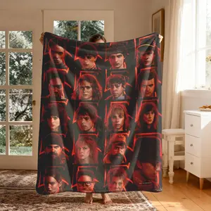 Stranger Things Character Patchwork Flannel Blanket, Large Soft Lightweight Warm, Perfect for Bed Sofa Office Camping Travel, Spring Gift