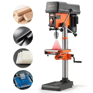 fathersdaygift VEVOR 12-Inch Benchtop Drill Press, 6.2 Amp, 1 HP Bench Drill Press, 530 to 3140 RPM Variable Speed, 0-45 Tilting Worktable, with Laser and LED Work Light, Tabletop Drilling Machine, for Wood Metal