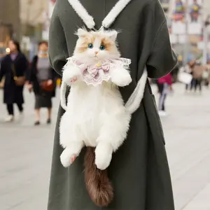 Realistic Cute Plush Cat Backpack