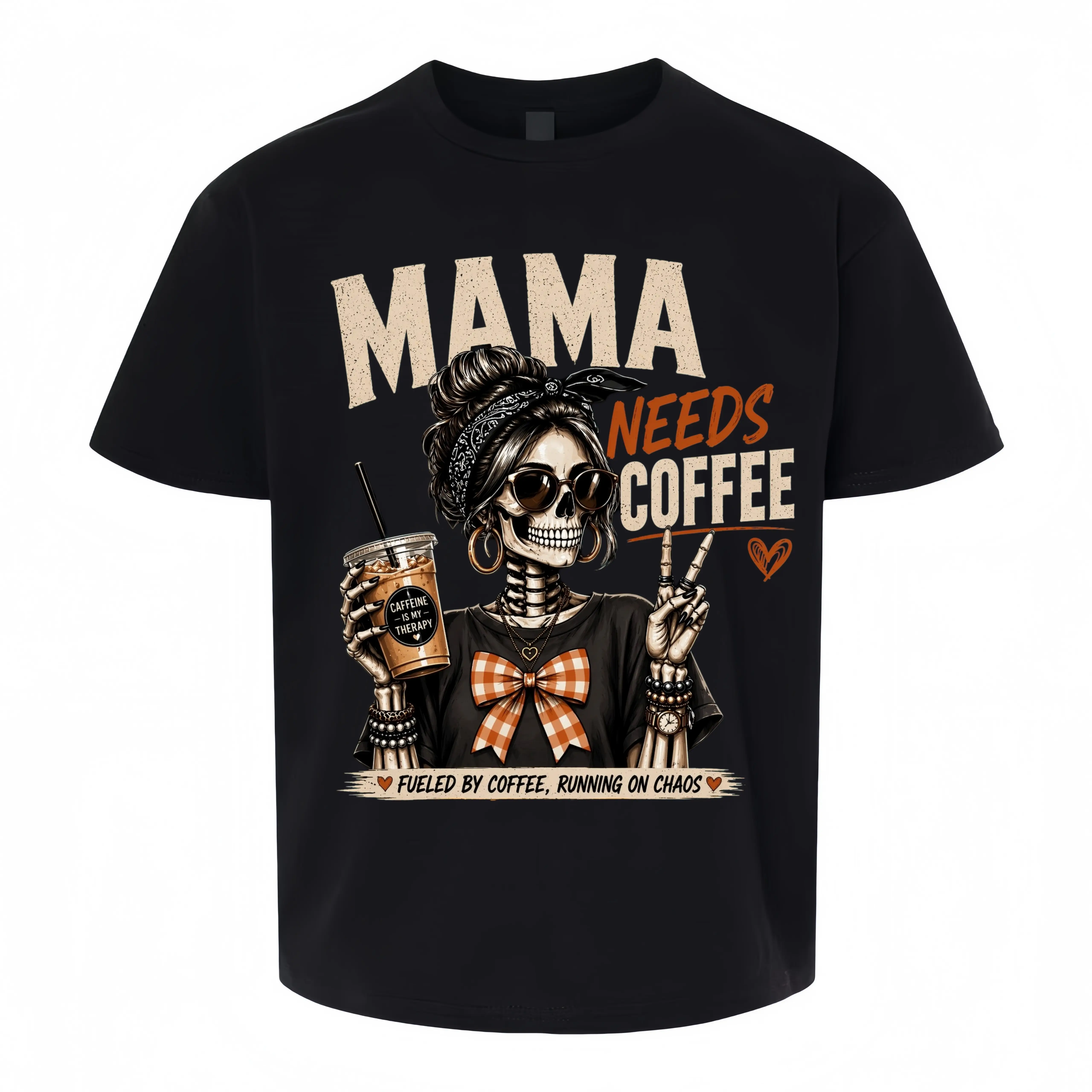Women's 'Mama Needs Coffee' Graphic T-Shirt, Oversized Vintage Trend Top, Soft Cotton Crew Neck for Casual Wear, Shortsleeve