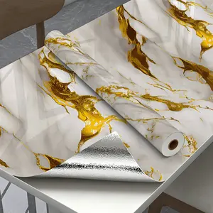 Glossy Marble Vinyl Film, Peel and Stick Waterproof Oilproof Contact Paper for Kitchen Cabinets Countertop, Removable Heat Resistant Wallpaper for Furniture Renovation 40×500cm 15.8×196.85in