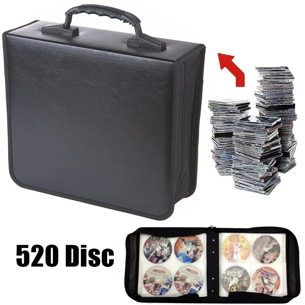 520 Discs Portable CD DVD Storage Organizer Bag, Premium PU Material, Dust-Proof Scratch-Resistant, Zipper Closure, Lightweight for Home Travel Collection