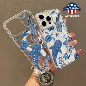 Trendy Case for iPhone11/12/13/14/15/16/promax, blue whale shark Ultra Slim, Support, Shockproof |       Playful & Fun Style