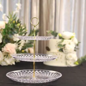 3-Tier Acrylic Cupcake Stand 12" Clear with Gold Top Handles - Easy Assembly Dessert Serving Tray Platter for Chic Events & Celebrations