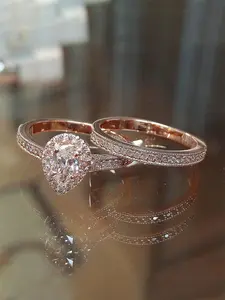 2 Pcs/Set Fashion Cubic Zirconia Ring Set For Women For Wedding Party Jewelry Gift Artificial Zircon Rings