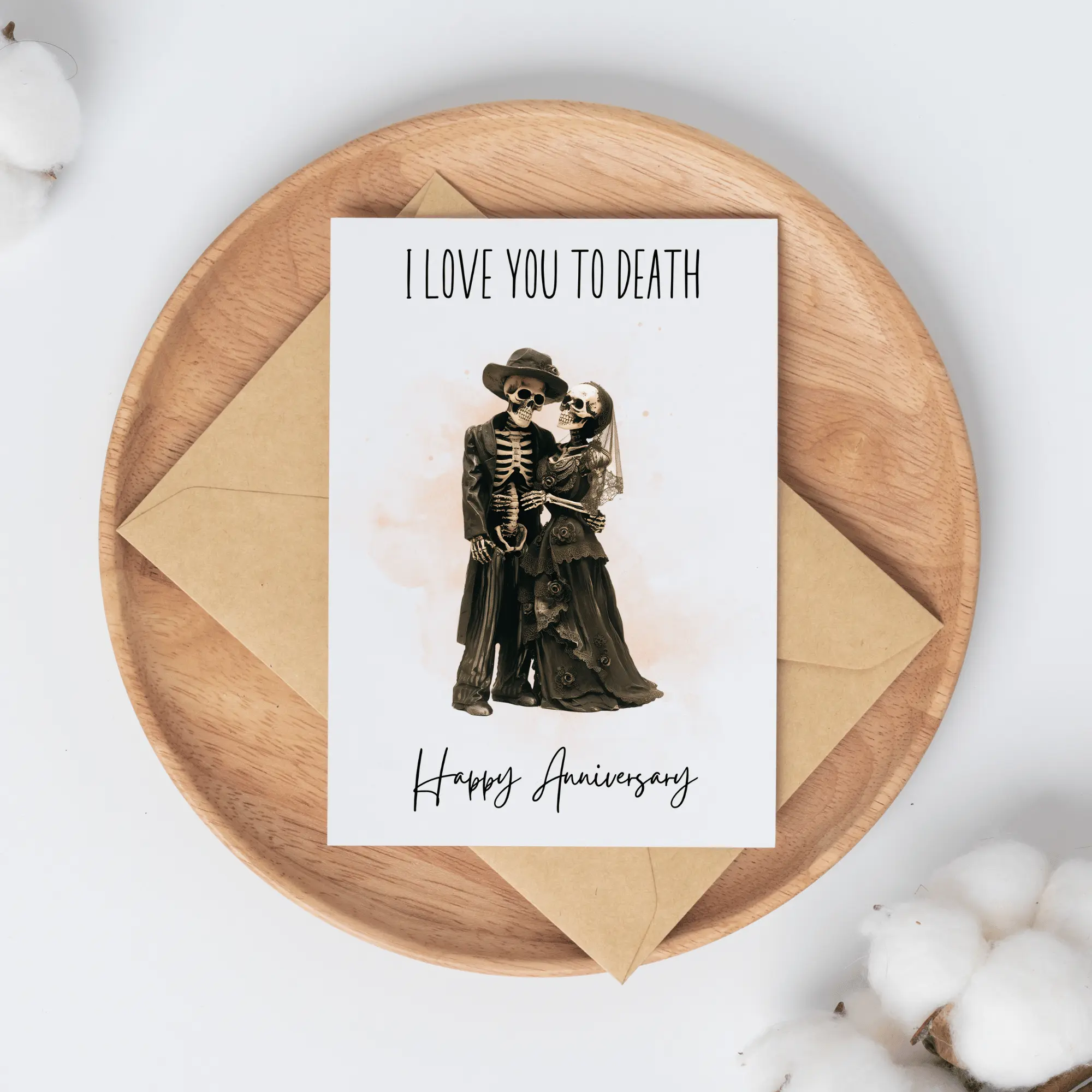 Skeleton Spooky Love Card - Goth Love Card for Emo Anniversary and Dark Romance - Handmade by CharmedCardsLane