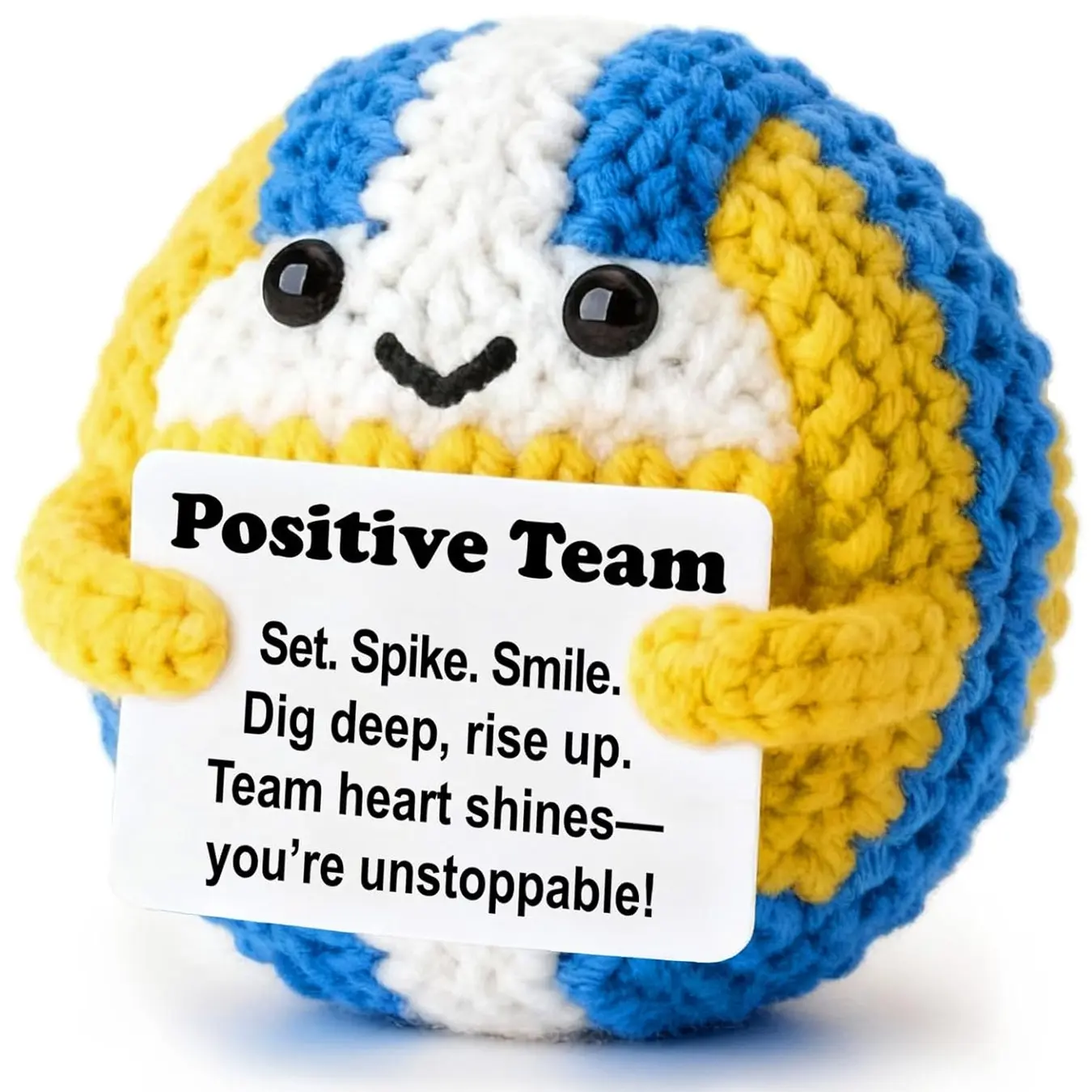 Positive Team Gift – Mini Crochet Volleyball Plush with Message Card, Handmade 8–10cm, Desk Decor, Year-Round Motivation, Kawaii Sports