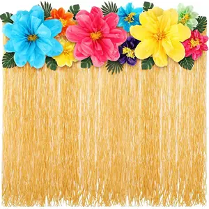 22 count Hawaiian Luau Beach Backdrop with Colorful Paper  Decor Set 5. 6ft x 3. 3ft Luau Grass Backdrop  Hibiscus Paper Flower Palm Leaves for Aloha Party Decor(Green )