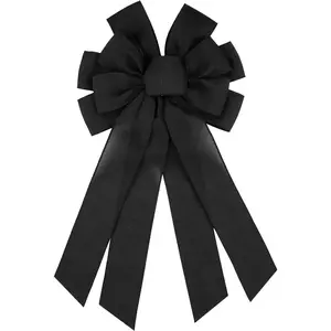 Black Large Bow for Wreath Tree Topper 11x21 Inch Linen Texture Wired Ribbon Big Bows for Front Door Halloween Farmhouse Decor Gift