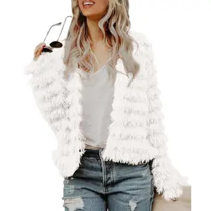 Women’s Fall Open-Front Cardigan Faux Fur Coat Vintage Parka Shaggy Jacket Warm Coat Tops