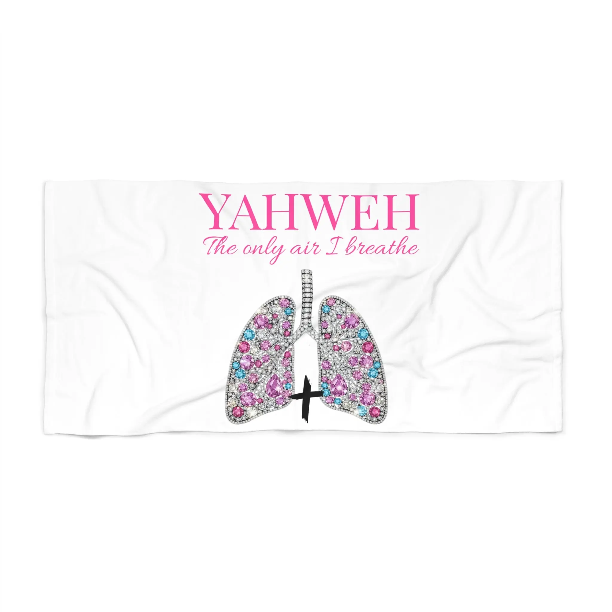 Beach Towel — "YAHWEH The Only Air I Breathe" Floral Lungs Christian Faith Towel