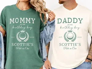 Comport color Hole In One Golf 1st Birthday Family Matching Shirts, Mom Dad Baby Outfit, Mommy And Me Golf Tee, Father’s Day Mother’s Day Gift, First Birthday Party Shirt 2026