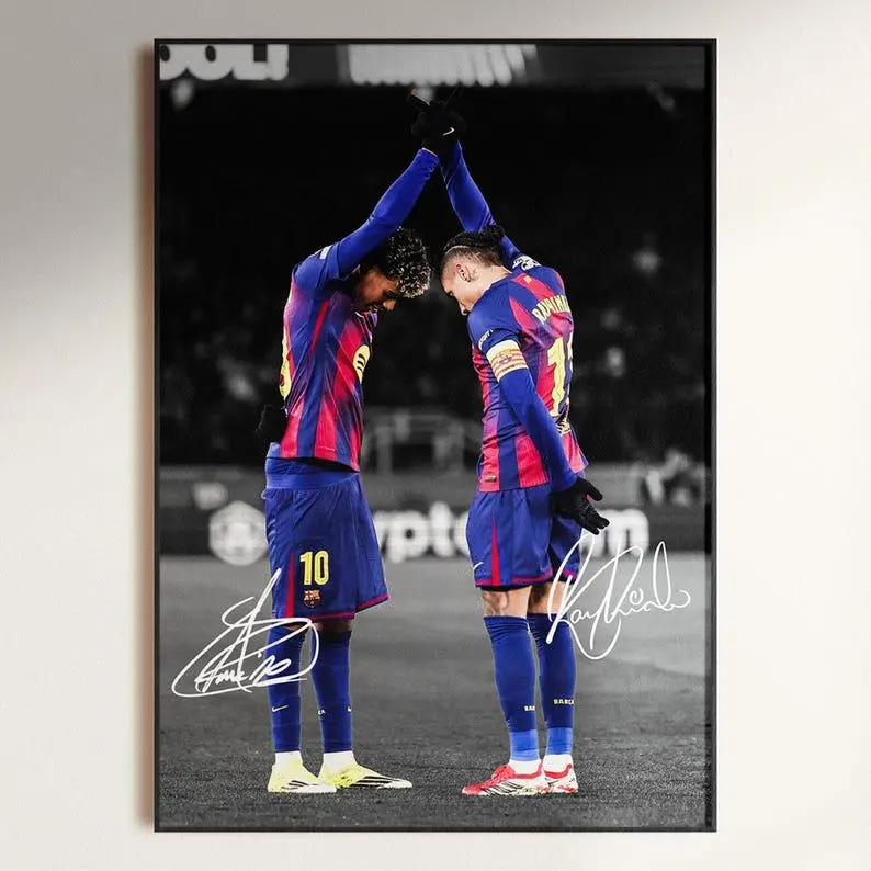 Lamine Yamal & Raphinha Poster, Signed Football Poster (Frame Not Included) (No Frame)