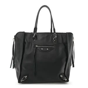 Pre-owned Balenciaga Leather Tote Bags Veau Papier A5 Zip Around Tote Tote Black